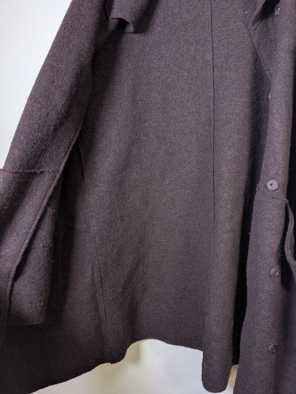 Eileen Fisher Brown 100% Wool Front Snap Button Pockets Women Jacket MP Cozy - Picture 5 of 6